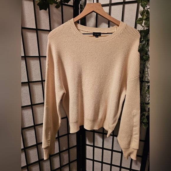 Express Cream Knitted Sweater with Accent Sleeves - Picture 1 of 5